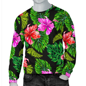 Monstera Hibiscus Hawaii Pattern Print Men's Crewneck Sweatshirt GearFrost