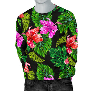 Monstera Hibiscus Hawaii Pattern Print Men's Crewneck Sweatshirt GearFrost