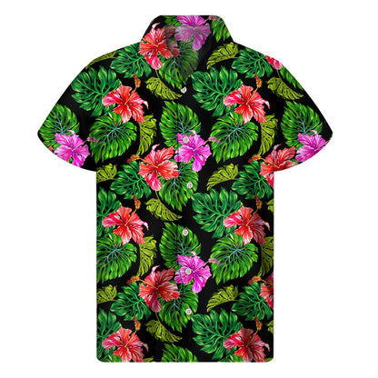 Monstera Hibiscus Hawaii Pattern Print Men's Short Sleeve Shirt