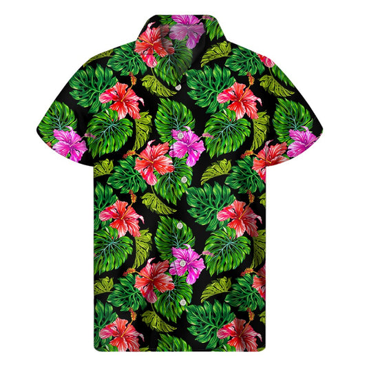 Monstera Hibiscus Hawaii Pattern Print Men's Short Sleeve Shirt
