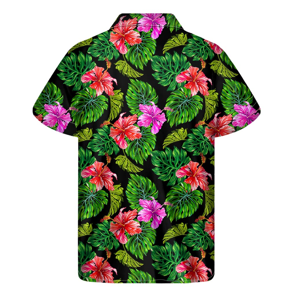 Monstera Hibiscus Hawaii Pattern Print Men's Short Sleeve Shirt