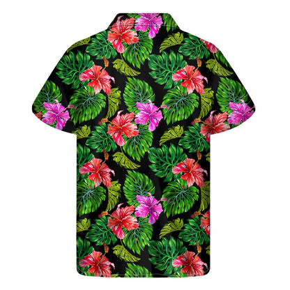 Monstera Hibiscus Hawaii Pattern Print Men's Short Sleeve Shirt