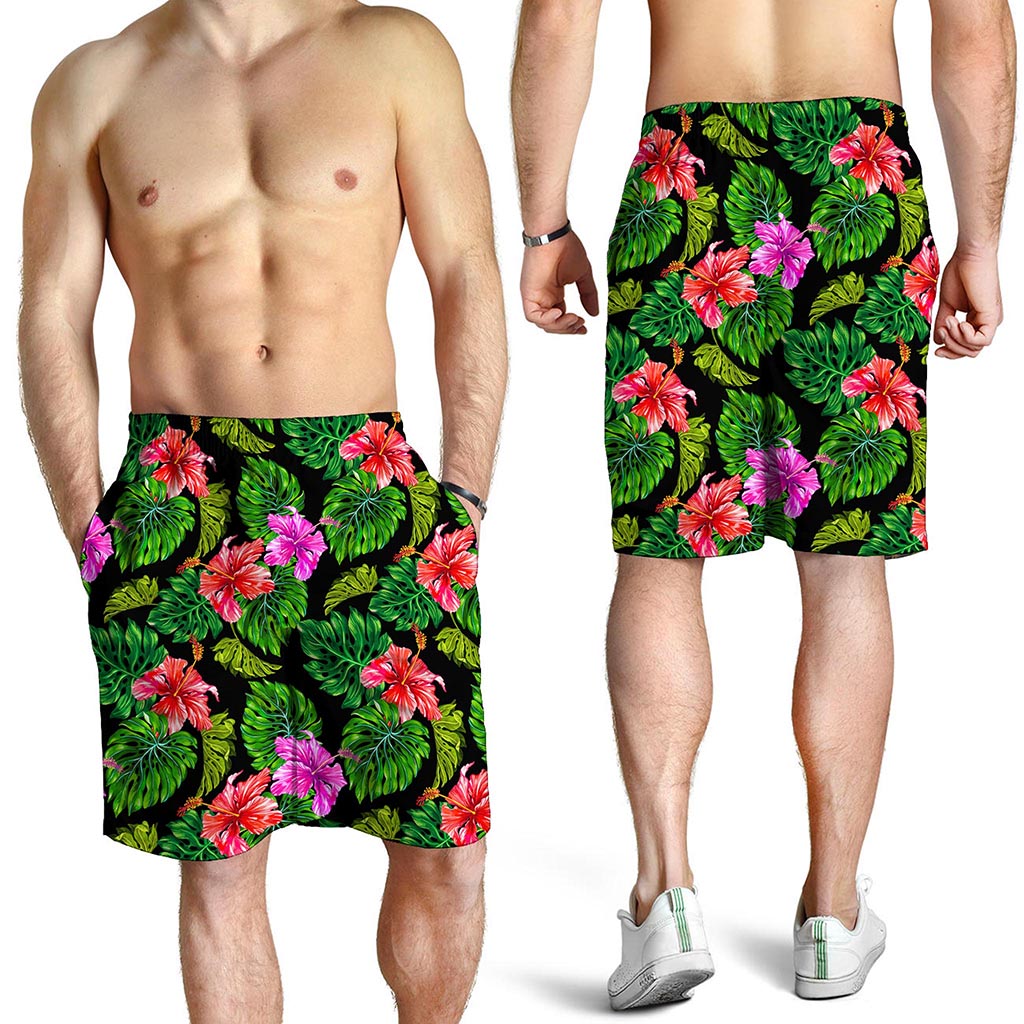 Monstera Hibiscus Hawaii Pattern Print Men's Shorts