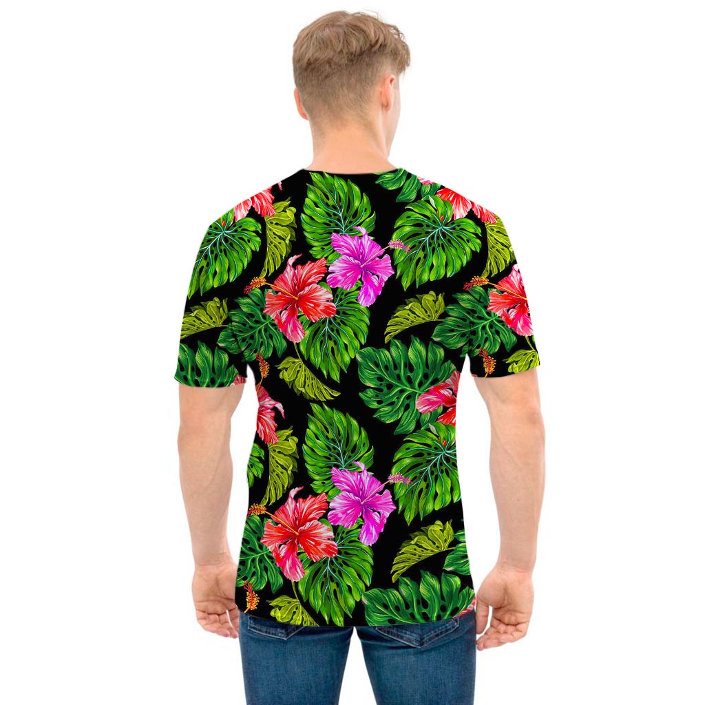 Monstera Hibiscus Hawaii Pattern Print Men's T-Shirt