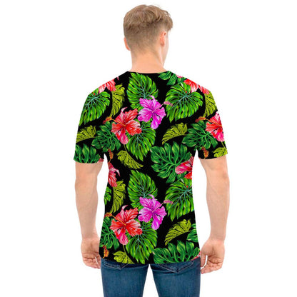 Monstera Hibiscus Hawaii Pattern Print Men's T-Shirt