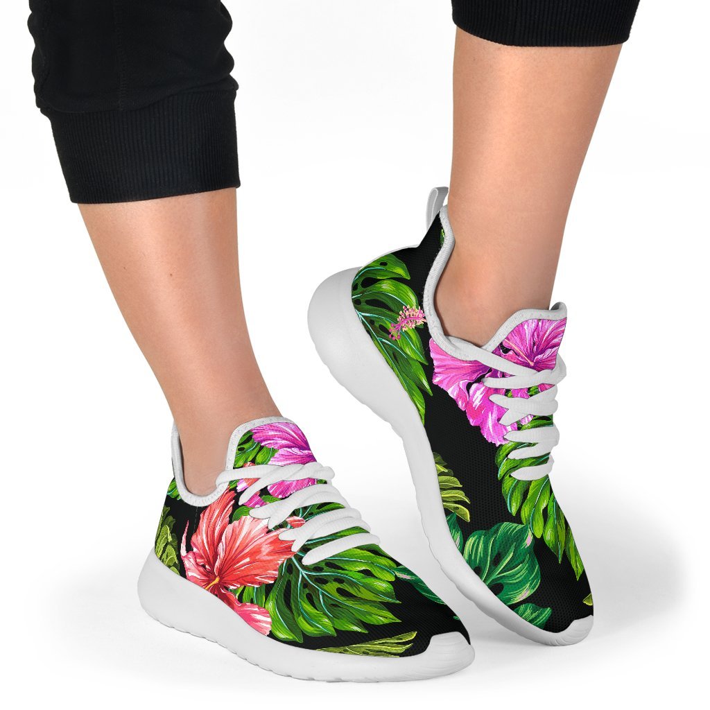 Monstera Hibiscus Hawaii Pattern Print Mesh Knit Shoes GearFrost