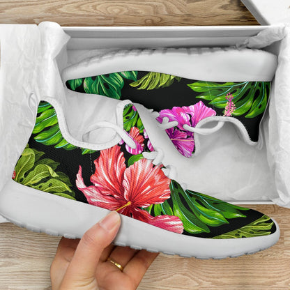 Monstera Hibiscus Hawaii Pattern Print Mesh Knit Shoes GearFrost