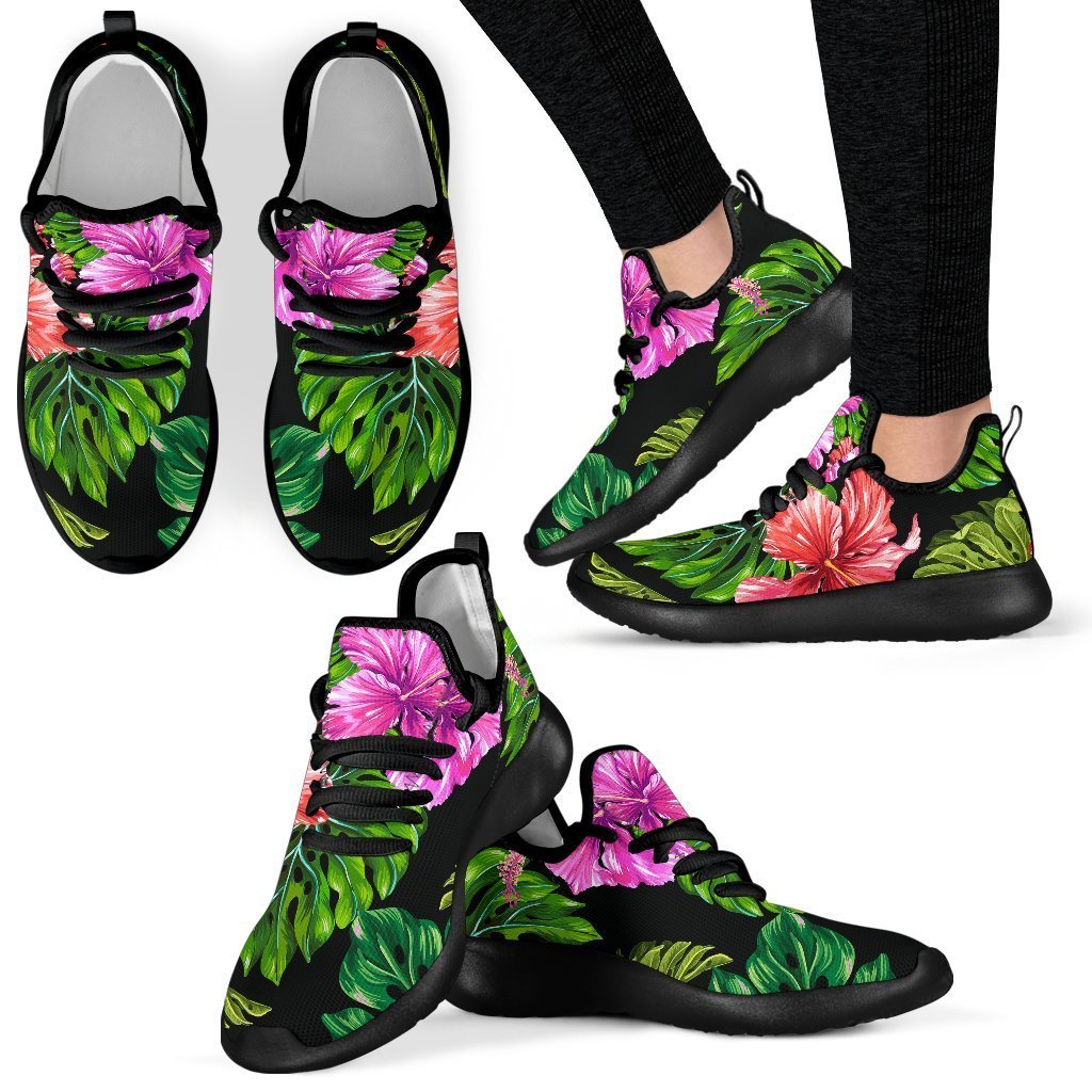 Monstera Hibiscus Hawaii Pattern Print Mesh Knit Shoes GearFrost