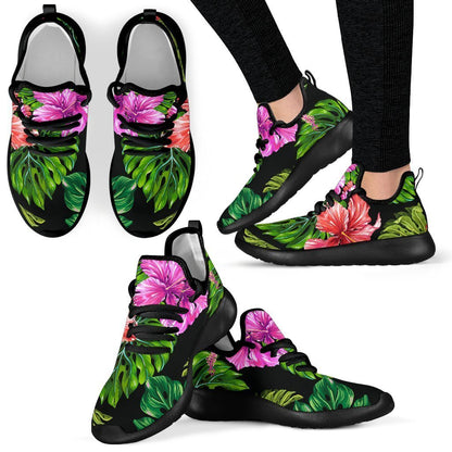 Monstera Hibiscus Hawaii Pattern Print Mesh Knit Shoes GearFrost