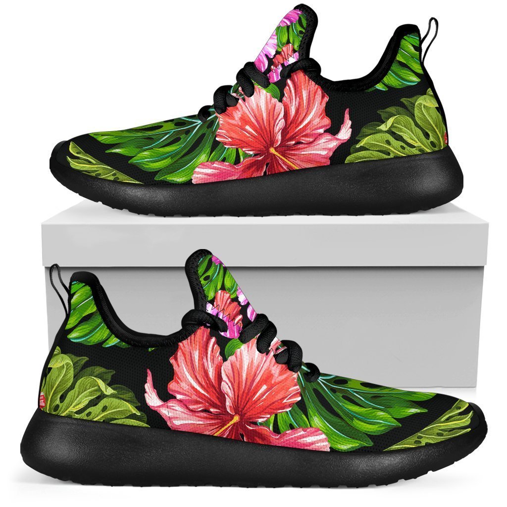Monstera Hibiscus Hawaii Pattern Print Mesh Knit Shoes GearFrost