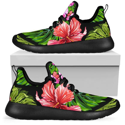 Monstera Hibiscus Hawaii Pattern Print Mesh Knit Shoes GearFrost