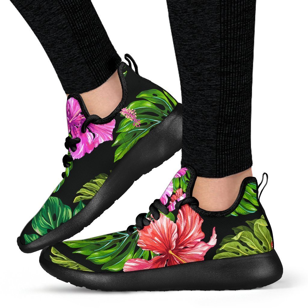 Monstera Hibiscus Hawaii Pattern Print Mesh Knit Shoes GearFrost