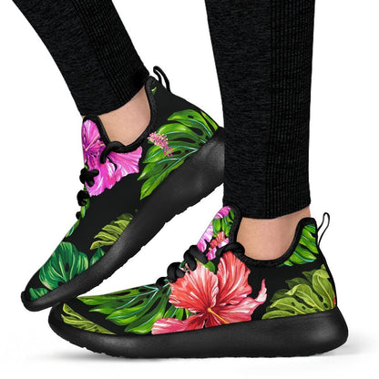 Monstera Hibiscus Hawaii Pattern Print Mesh Knit Shoes GearFrost