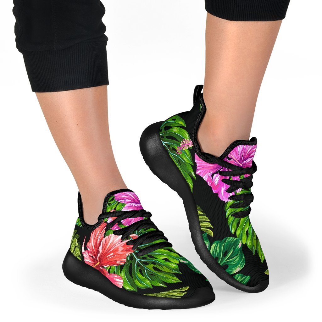 Monstera Hibiscus Hawaii Pattern Print Mesh Knit Shoes GearFrost