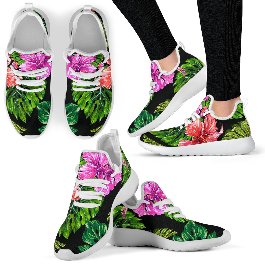 Monstera Hibiscus Hawaii Pattern Print Mesh Knit Shoes GearFrost