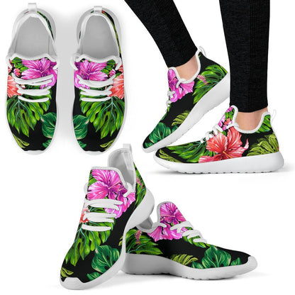 Monstera Hibiscus Hawaii Pattern Print Mesh Knit Shoes GearFrost