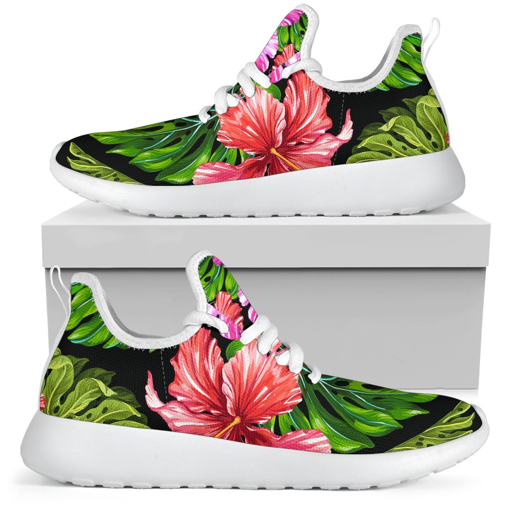 Monstera Hibiscus Hawaii Pattern Print Mesh Knit Shoes GearFrost