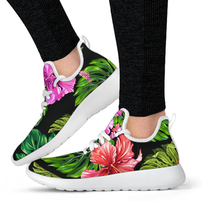 Monstera Hibiscus Hawaii Pattern Print Mesh Knit Shoes GearFrost