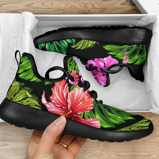 Monstera Hibiscus Hawaii Pattern Print Mesh Knit Shoes GearFrost
