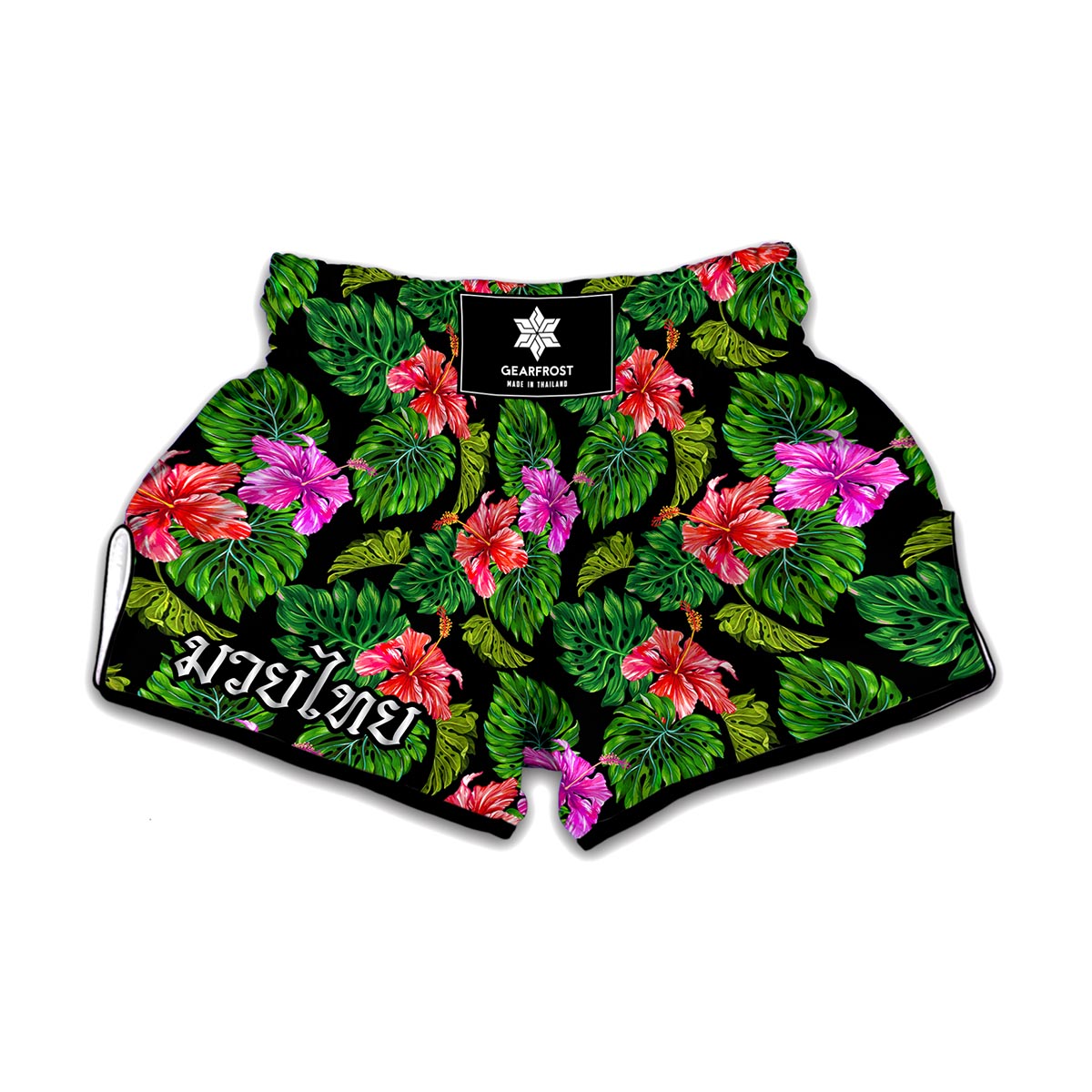 Monstera Hibiscus Hawaii Pattern Print Muay Thai Boxing Shorts