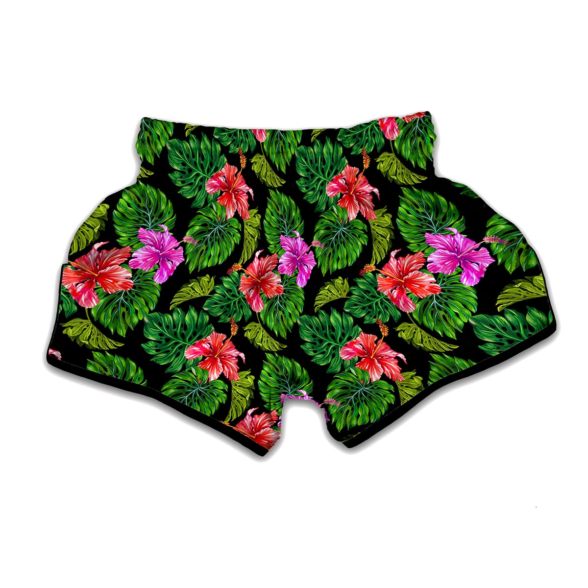 Monstera Hibiscus Hawaii Pattern Print Muay Thai Boxing Shorts