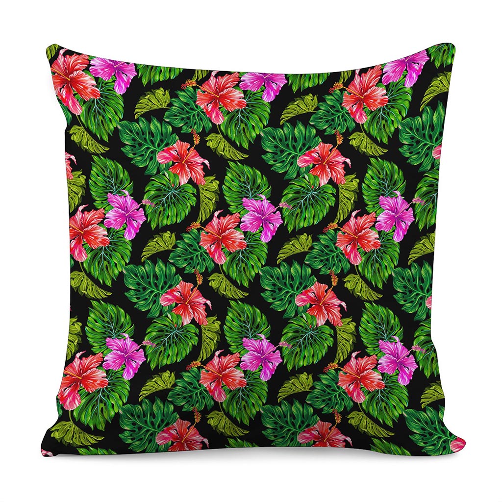Monstera Hibiscus Hawaii Pattern Print Pillow Cover