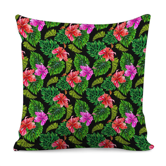 Monstera Hibiscus Hawaii Pattern Print Pillow Cover
