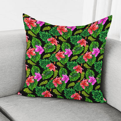 Monstera Hibiscus Hawaii Pattern Print Pillow Cover