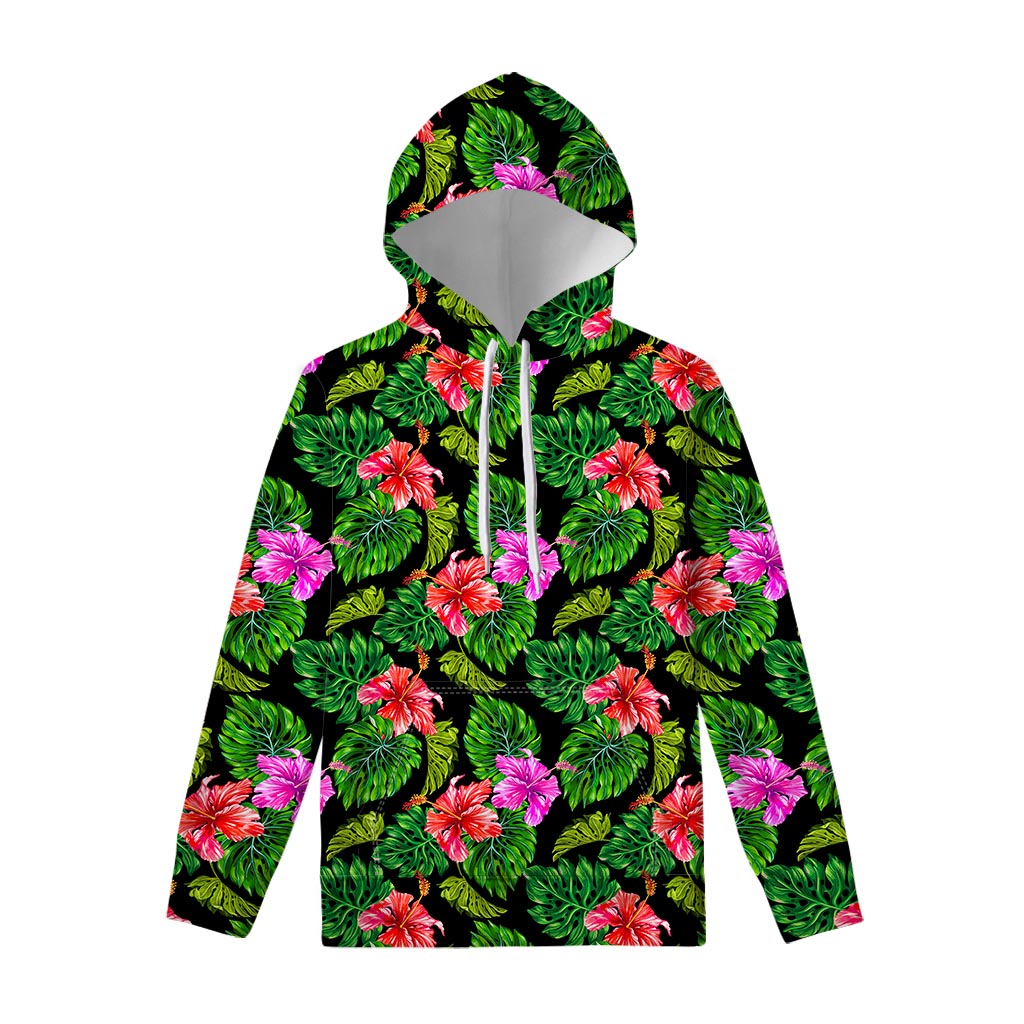 Monstera Hibiscus Hawaii Pattern Print Pullover Hoodie