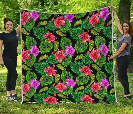 Monstera Hibiscus Hawaii Pattern Print Quilt