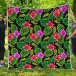 Monstera Hibiscus Hawaii Pattern Print Quilt