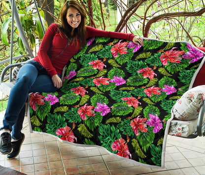 Monstera Hibiscus Hawaii Pattern Print Quilt