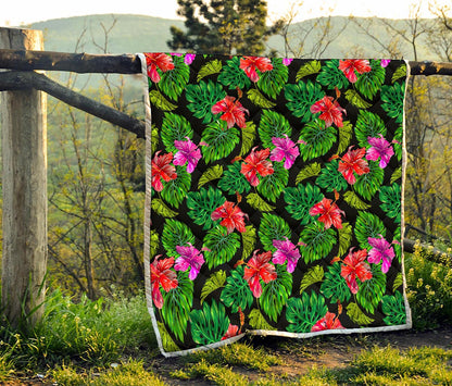 Monstera Hibiscus Hawaii Pattern Print Quilt