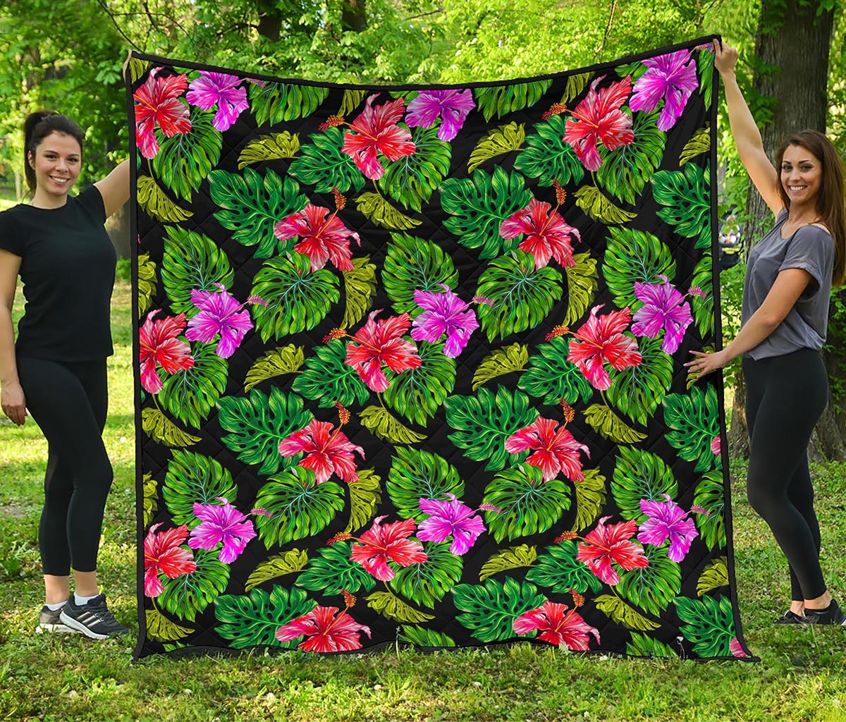 Monstera Hibiscus Hawaii Pattern Print Quilt