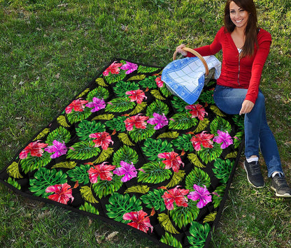Monstera Hibiscus Hawaii Pattern Print Quilt
