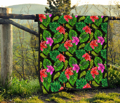 Monstera Hibiscus Hawaii Pattern Print Quilt