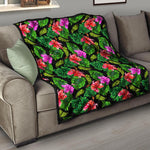 Monstera Hibiscus Hawaii Pattern Print Quilt