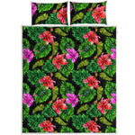 Monstera Hibiscus Hawaii Pattern Print Quilt Bed Set