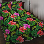 Monstera Hibiscus Hawaii Pattern Print Quilt Bed Set