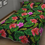 Monstera Hibiscus Hawaii Pattern Print Quilt Bed Set