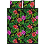 Monstera Hibiscus Hawaii Pattern Print Quilt Bed Set