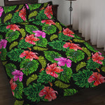 Monstera Hibiscus Hawaii Pattern Print Quilt Bed Set