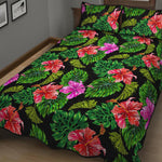 Monstera Hibiscus Hawaii Pattern Print Quilt Bed Set