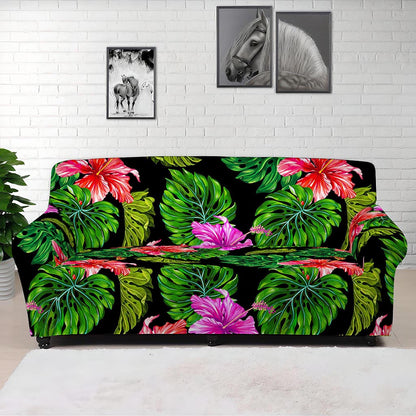 Monstera Hibiscus Hawaii Pattern Print Sofa Cover