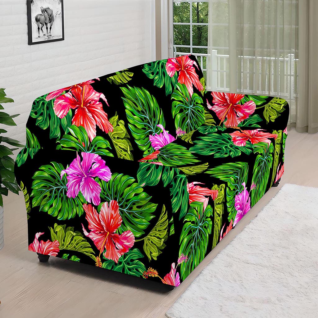Monstera Hibiscus Hawaii Pattern Print Sofa Cover