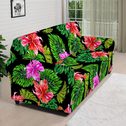 Monstera Hibiscus Hawaii Pattern Print Sofa Cover