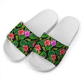 Monstera Hibiscus Hawaii Pattern Print White Slide Sandals