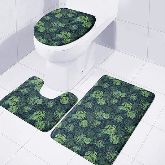 Monstera Palm Leaves Pattern Print 3 Piece Bath Mat Set