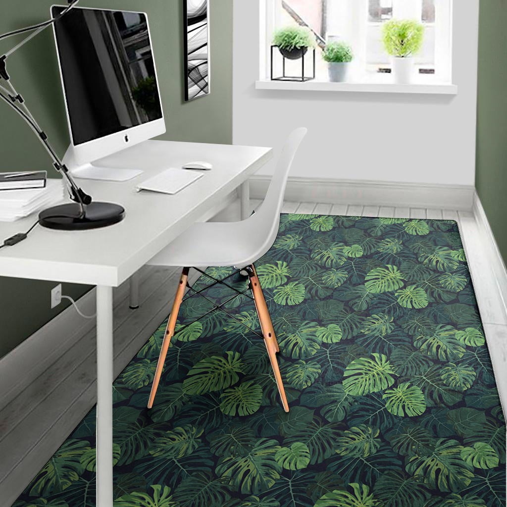 Monstera Palm Leaves Pattern Print Area Rug