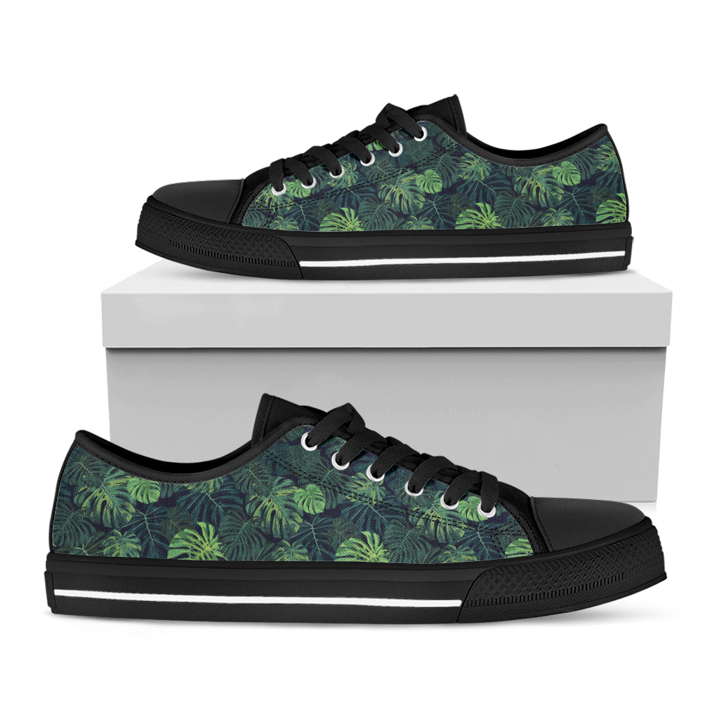 Monstera Palm Leaves Pattern Print Black Low Top Shoes